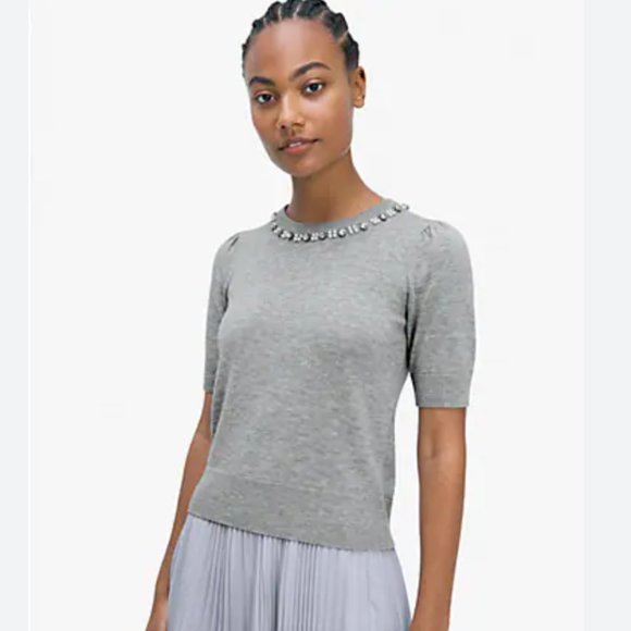 Kate Spade pearl crystal collar sweater grey heather size small nwot - Picture 1 of 9